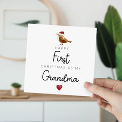 Happy First Christmas As My Grandma Card With A Robin Bird Santa Hat Greeting Card To My Grandma Happy 1St Xmas For Her