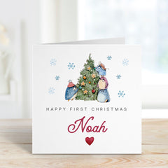 Personalised Happy First Christmas Card With Cute Penguins Xmas Tree Christmas Decorations Xmas For Baby Newborn Baby's 1St Christmas