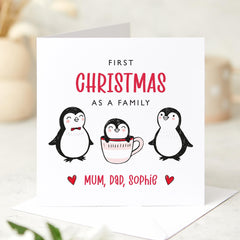 First Christmas As A Family Card Mum Dad And Baby Xmas Gift Card For Him Her Family Xmas Cute Card With Penguins Baby Name New Parents