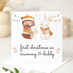 First Christmas As Mummy And Daddy Card With Cute Rabbits New Mum Dad Card Family 1St Christmas With Baby Xmas Card Greeting Cards