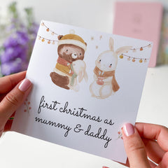 First Christmas As Mummy And Daddy Card With Cute Rabbits New Mum Dad Card Family 1St Christmas With Baby Xmas Card Greeting Cards