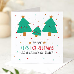 Happy First Christmas As A Family Of Three Card Mummy Daddy And Baby Cute Xmas Trees Family 1St Christmas With Baby Xmas New Mum Dad Card