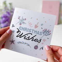 Christmas Wishes Card With Floral Design For Her Him Friend Family Mum Dad Bestie Girlfriend Boyfriend Xmas Gift Card Xmas Wishes Card