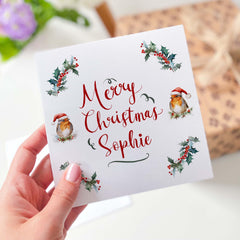 Personalised Christmas Card With Robin Bird Gift Card Happy Merry Christmas Xmas Cards Greeting Card For Her Friend Auntie Mum Grandma