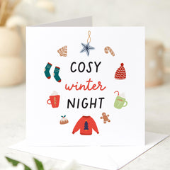 Merry Christmas Card With Cosy Winter Night Texts And Winter Icons Funny Xmas Gift Card For Him Her Family Friend Greeting Card