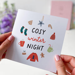 Merry Christmas Card With Cosy Winter Night Texts And Winter Icons Funny Xmas Gift Card For Him Her Family Friend Greeting Card