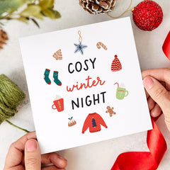 Merry Christmas Card With Cosy Winter Night Texts And Winter Icons Funny Xmas Gift Card For Him Her Family Friend Greeting Card