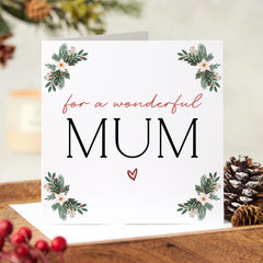 For A Wonderful Mum Mother's Day Gift Card With Cute Floral Design Christmas Card Gift For Mum Mummy Xmas Gift Card Mum's Birthday