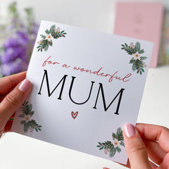 For A Wonderful Mum Mother's Day Gift Card With Cute Floral Design Christmas Card Gift For Mum Mummy Xmas Gift Card Mum's Birthday