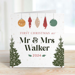 Personalised First Christmas As Mr And Mrs Last Name Card Newlywed Xmas Card Our 1St Christmas Married