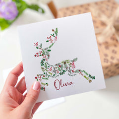 Merry Christmas Card With Name Floral Reindeer Xmas Cards For Boy Girl Nephew Niece Son Daughter Grandson Granddaughter