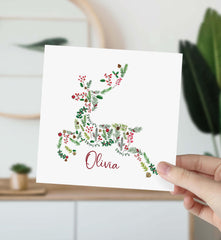 Merry Christmas Card With Name Floral Reindeer Xmas Cards For Boy Girl Nephew Niece Son Daughter Grandson Granddaughter