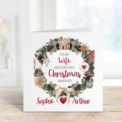 To My Wife On Our First Christmas Married Gift Card With Names 1St Christmas Gift Card Floral Design To Wife Romantic Card