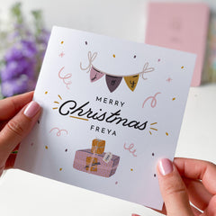 Joy Merry Christmas Card With Name Cute Pastel Colours Design Xmas Cards For Him Her Friend Mum Dad Employee Colleague Greeting Card