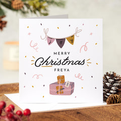 Joy Merry Christmas Card With Name Cute Pastel Colours Design Xmas Cards For Him Her Friend Mum Dad Employee Colleague Greeting Card