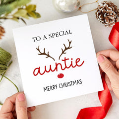 To A Special Auntie Merry Christmas Card Xmas Special Gift Card With A Cute Reindeer Xmas Cards For Her Lovely Design Aunt Gift Card