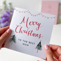 Merry Christmas To The Best Mum Card With Your Name For Mum Christmas Time For New Mum Mummy Simple Xmas Trees Design Xmas Gift Card