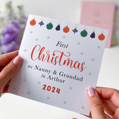 First Christmas As Nanny & Grandad Card With Grandchild Name And Xmas Gift Card Happy 1St Christmas New Grandad Nanny