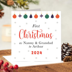 First Christmas As Nanny & Grandad Card With Grandchild Name And Xmas Gift Card Happy 1St Christmas New Grandad Nanny