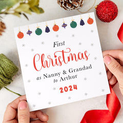 First Christmas As Nanny & Grandad Card With Grandchild Name And Xmas Gift Card Happy 1St Christmas New Grandad Nanny