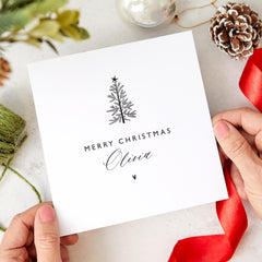 Merry Christmas Card With Name Personalised Gift Card For Her Him Friend Boyfriend Girlfriend Xmas Tree Design Greeting Card