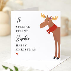 Personalised Christmas Card For A Friend To A Special Friend Merry Christmas Gift Card With Name Cute Reindeer Xmas For Her Him Gift