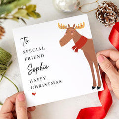 Personalised Christmas Card For A Friend To A Special Friend Merry Christmas Gift Card With Name Cute Reindeer Xmas For Her Him Gift