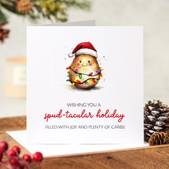 Spud-Tacular Funny Christmas Card For Her Him Friend Family Mum Dad Bestie Cousin Gift Xmas Wishes Card For Holiday Spud Card