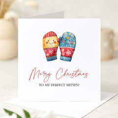 Merry Christmas To My Perfect Mitten Card With Cute Colourful Mitten Xmas Gift Card For Her Him Boyfriend Girlfriend Wife Husband Partner