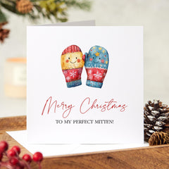 Merry Christmas To My Perfect Mitten Card With Cute Colourful Mitten Xmas Gift Card For Her Him Boyfriend Girlfriend Wife Husband Partner