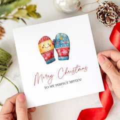 Merry Christmas To My Perfect Mitten Card With Cute Colourful Mitten Xmas Gift Card For Her Him Boyfriend Girlfriend Wife Husband Partner