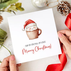 Merry Christmas Card With Cute Hot Chocolate Cup For Her Him Friend Wife Husband Best Friend Cup Of Joy Full Of Love Funny Xmas Card