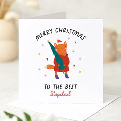 Card For Stepdad Merry Christmas Card To The Best Stepdad For Him Xmas Card Greeting Card With Fox Theme Cute Fox Xmas Card