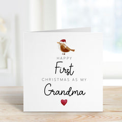 Happy First Christmas As My Grandma Card With A Robin Bird Santa Hat Greeting Card To My Grandma Happy 1St Xmas For Her