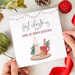 Personalised First Christmas As Mr And Mrs Last Name Card Our 1St Christmas Married Newlywed Xmas Card Newlywed Card For Wife Husband