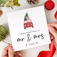 Christmas Card For Wife Husband Newlywed Personalised First Christmas As Mr & Mrs Last Name Card Christmas Truck Our 1St Christmas Married