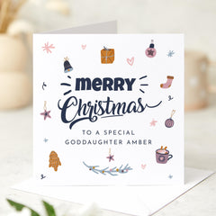 Merry Christmas To A Special Goddaughter Card With Name Xmas Card Christmas Card For Goddaughter First Christmas With Goddaughter