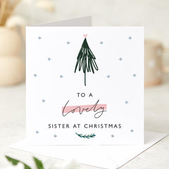 Christmas Card For Sister To A Lovely Sister At Christmas Card With Name Xmas Tree Card Christmas Gift Floral For Her Gift Card