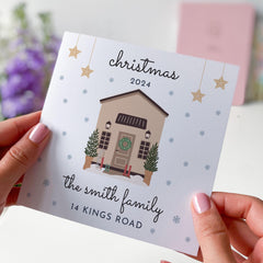 Personalised Christmas Card At New Home With Last Name And Address First Christmas At Our New Home Gift Card Xmas Cards Greeting Card Family