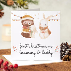 First Christmas As Mummy And Daddy Card With Cute Rabbits New Mum Dad Card Family 1St Christmas With Baby Xmas Card Greeting Cards