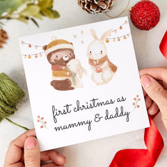 First Christmas As Mummy And Daddy Card With Cute Rabbits New Mum Dad Card Family 1St Christmas With Baby Xmas Card Greeting Cards