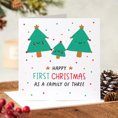 Happy First Christmas As A Family Of Three Card Mummy Daddy And Baby Cute Xmas Trees Family 1St Christmas With Baby Xmas New Mum Dad Card