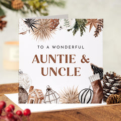 To A Wonderful Auntie And Uncle Christmas Gift Card With Rustic Design Xmas Card As My Auntie And Uncle For Her Him First Christmas As My