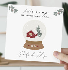 First Christmas In Your New Home Card With Couple Names And Cute Snow Globe Xmas Gift Card 1St Christmas At Your New Home Newlywed