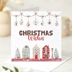 Christmas Wishes Card With Cute Winter Houses For Grandma Neighbour Postman Colleague Teammate Corporate Company Worker