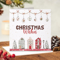 Christmas Wishes Card With Cute Winter Houses For Grandma Neighbour Postman Colleague Teammate Corporate Company Worker