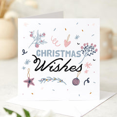 Christmas Wishes Card With Floral Design For Her Him Friend Family Mum Dad Bestie Girlfriend Boyfriend Xmas Gift Card Xmas Wishes Card