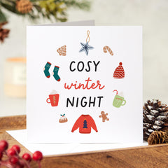 Merry Christmas Card With Cosy Winter Night Texts And Winter Icons Funny Xmas Gift Card For Him Her Family Friend Greeting Card