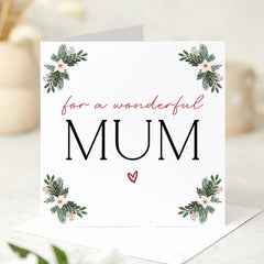 For A Wonderful Mum Mother's Day Gift Card With Cute Floral Design Christmas Card Gift For Mum Mummy Xmas Gift Card Mum's Birthday