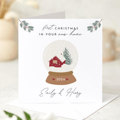 First Christmas In Your New Home Card With Couple Names And Cute Snow Globe Xmas Gift Card 1St Christmas At Your New Home Newlywed